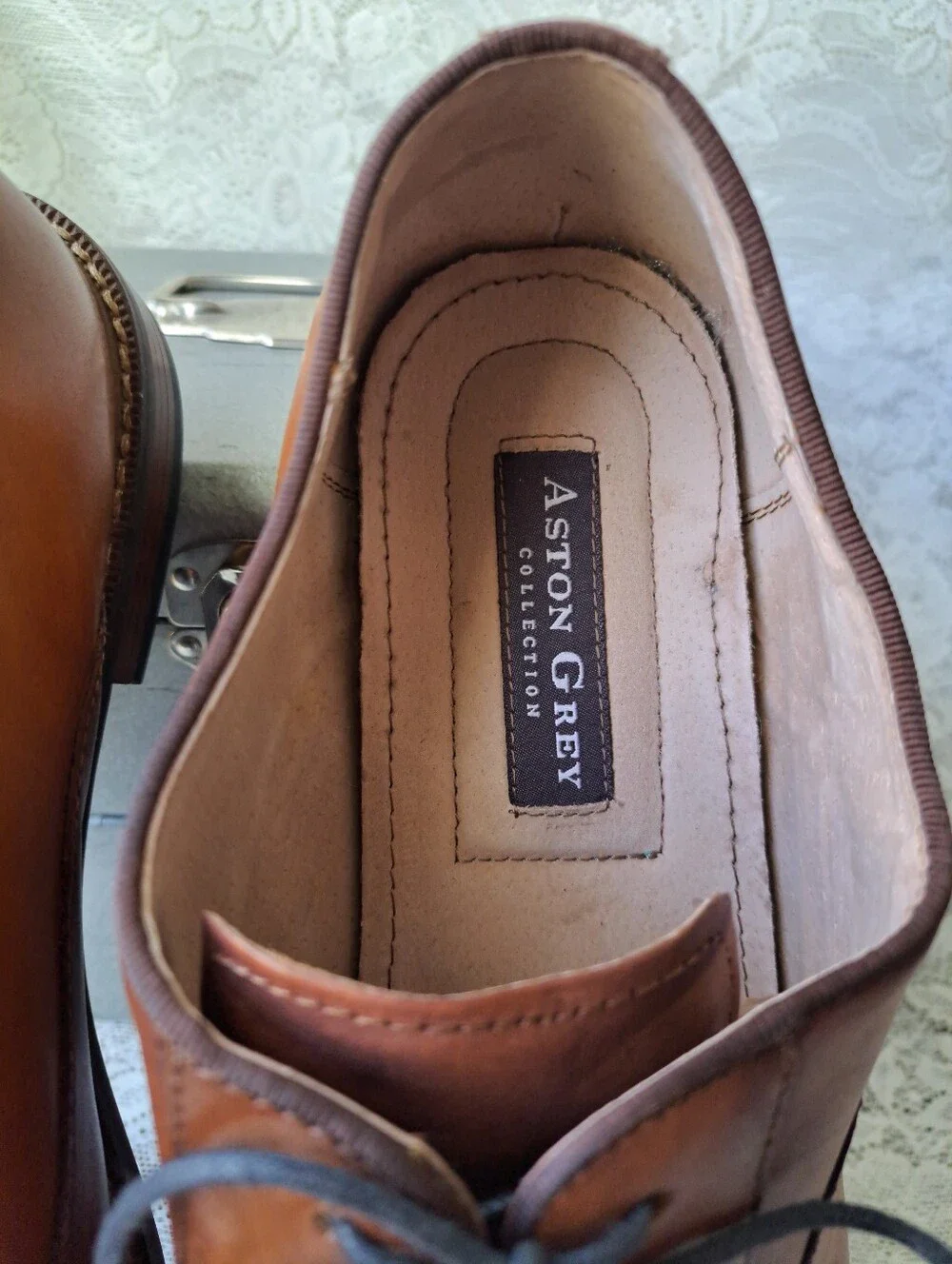 Aston Grey Leu Men's Oxford Dress Shoes Cognac Brown Leather Lace Up Size 11